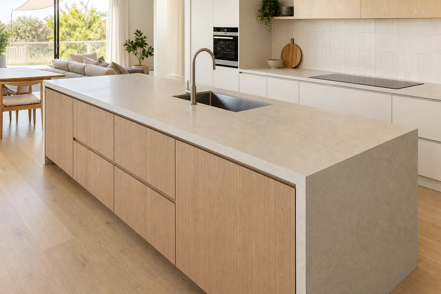 Modern Australian kitchen island with stone benchtop and undermount kitchen sink