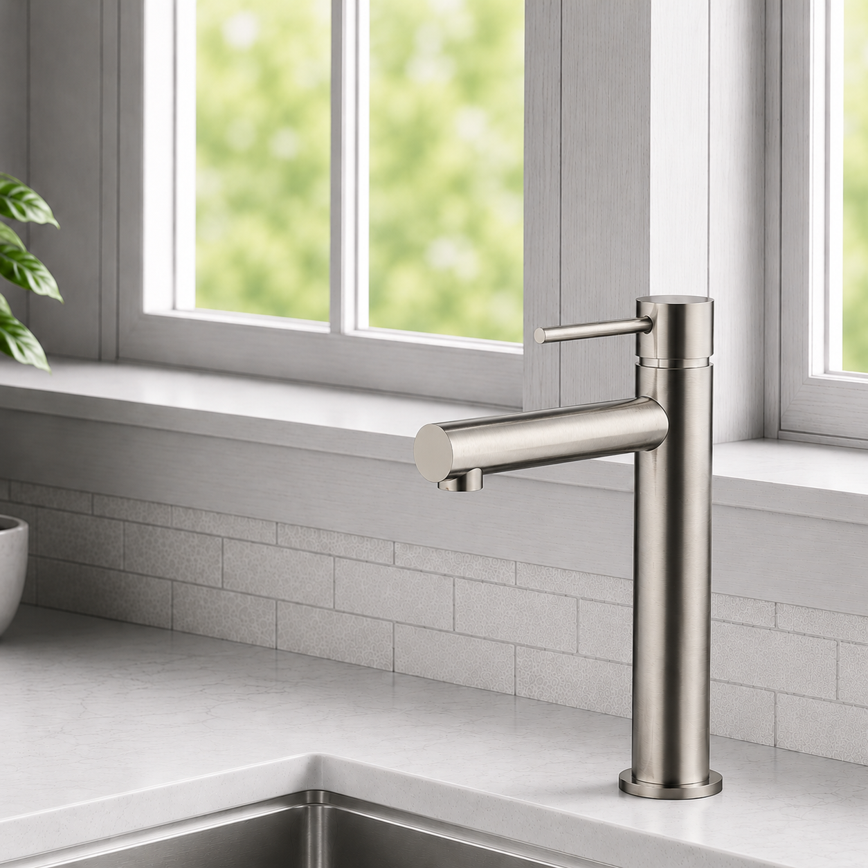 Noxwell brushed stainless steel bathroom basin mixer tap