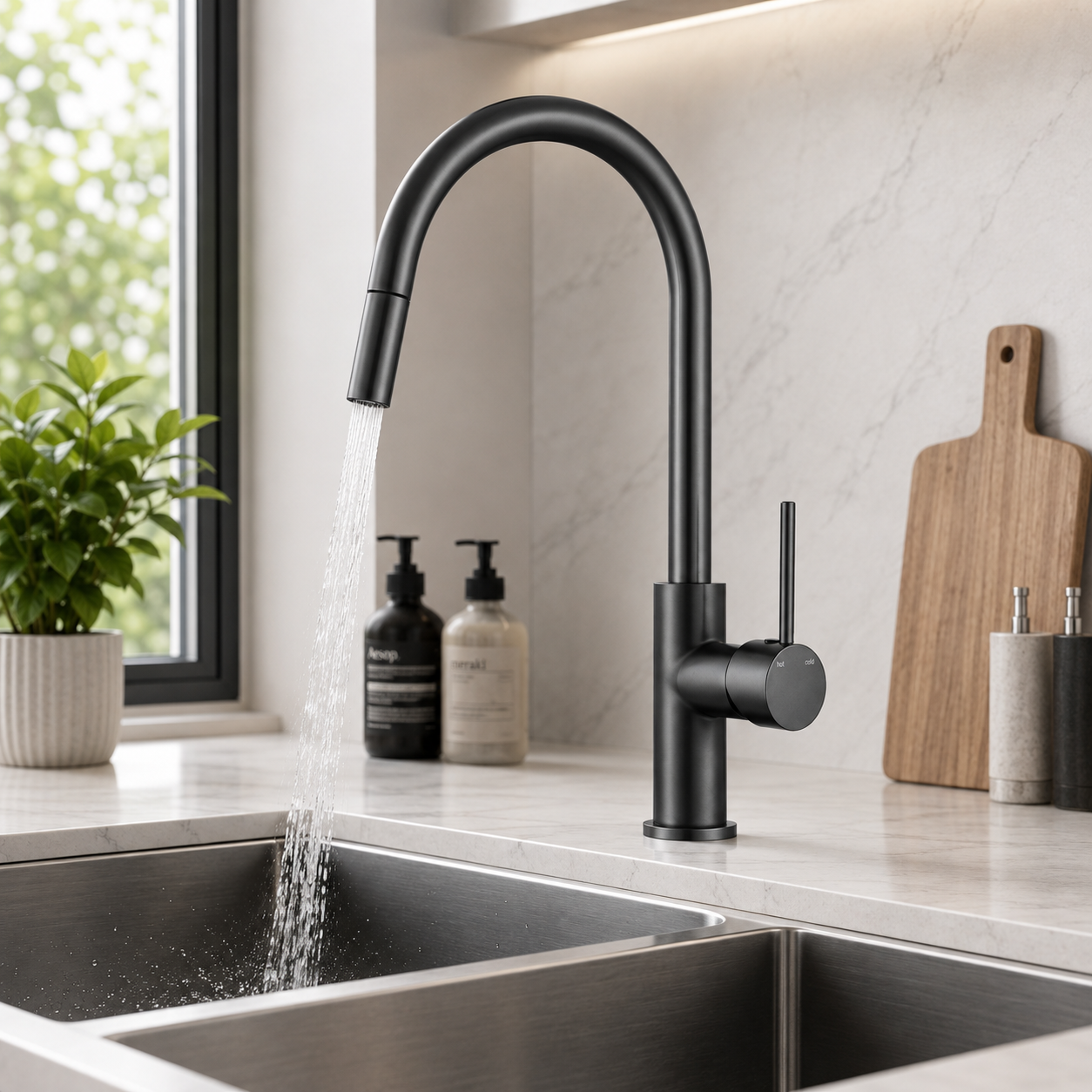Noxwell KMBL-7471 gun metal black pull out kitchen mixer tap product image