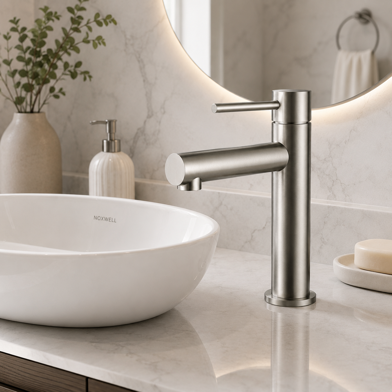 Noxwell Brushed Stainless Steel Bathroom Basin Tap Mixer | BMSV-1470