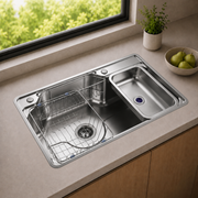 Brushed Stainless Steel Workstation Kitchen Sink Single Bowl with Accessories 762x482mm 220mm Deep Noxwell KSSV-7648 - KSSV-7648 - 762x482mm
