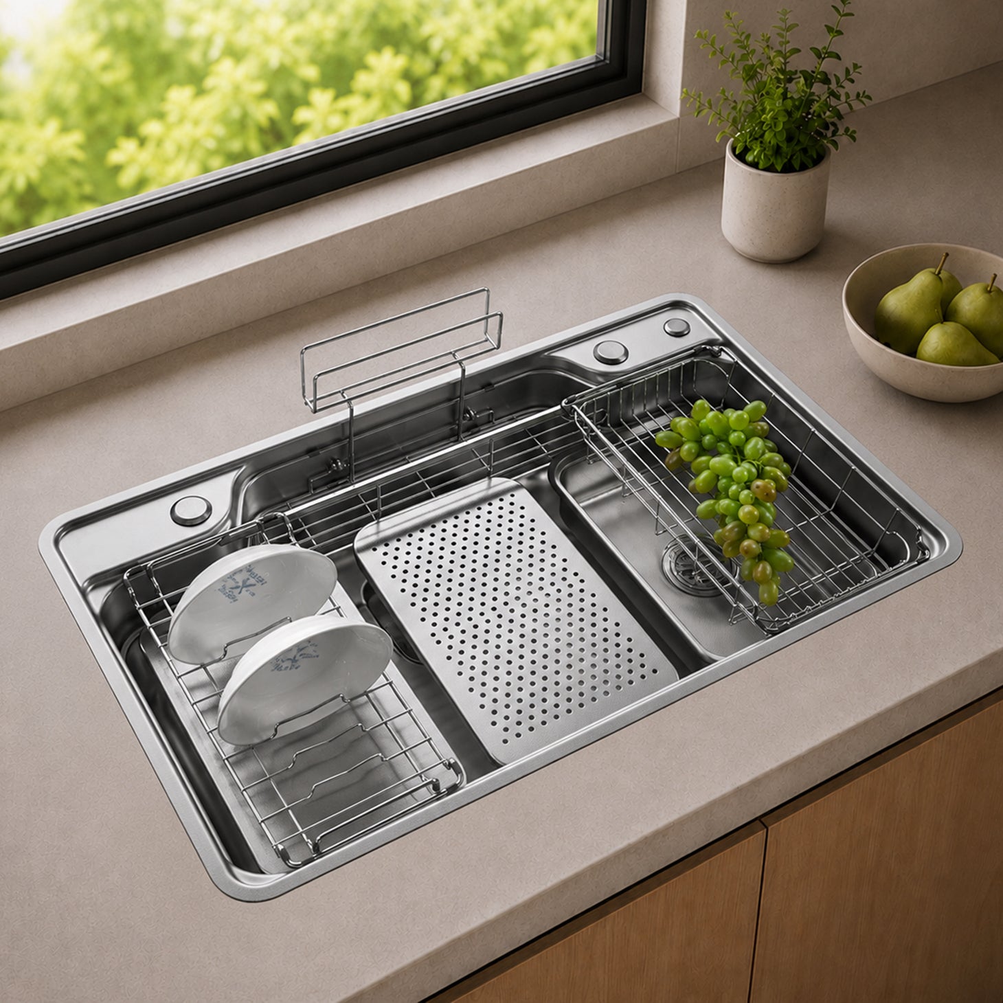 Brushed Stainless Steel Workstation Kitchen Sink Single Bowl with Accessories 772x492mm×270mm Deep Noxwell KSSV-7749