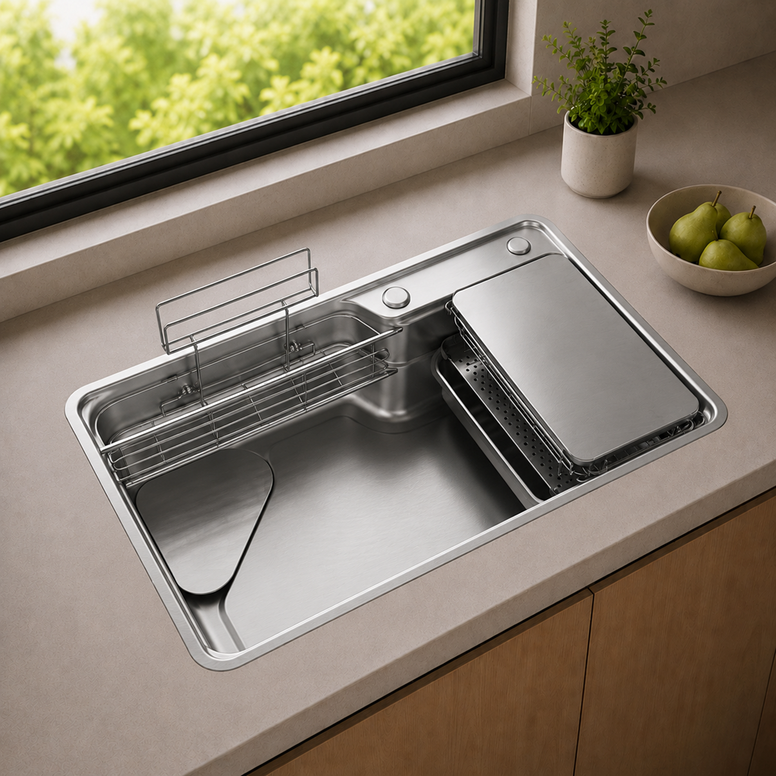 Brushed Stainless Steel Workstation Kitchen Sink Single Bowl with Accessories 752x492mm 240mm Deep Noxwell KSSV-7549 - KSSV-7549 - 752x492mm