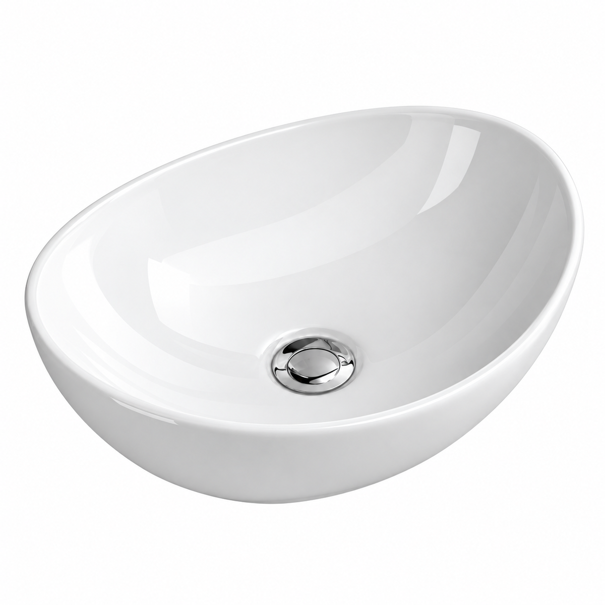 Noxwell AB-4134 gloss white ceramic oval countertop basin on white background