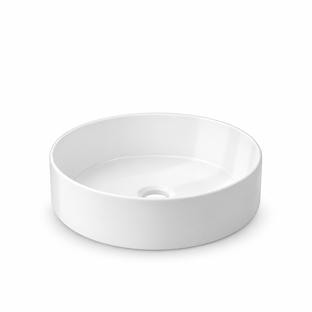 Noxwell AB-3535 gloss white ceramic round countertop basin on white background