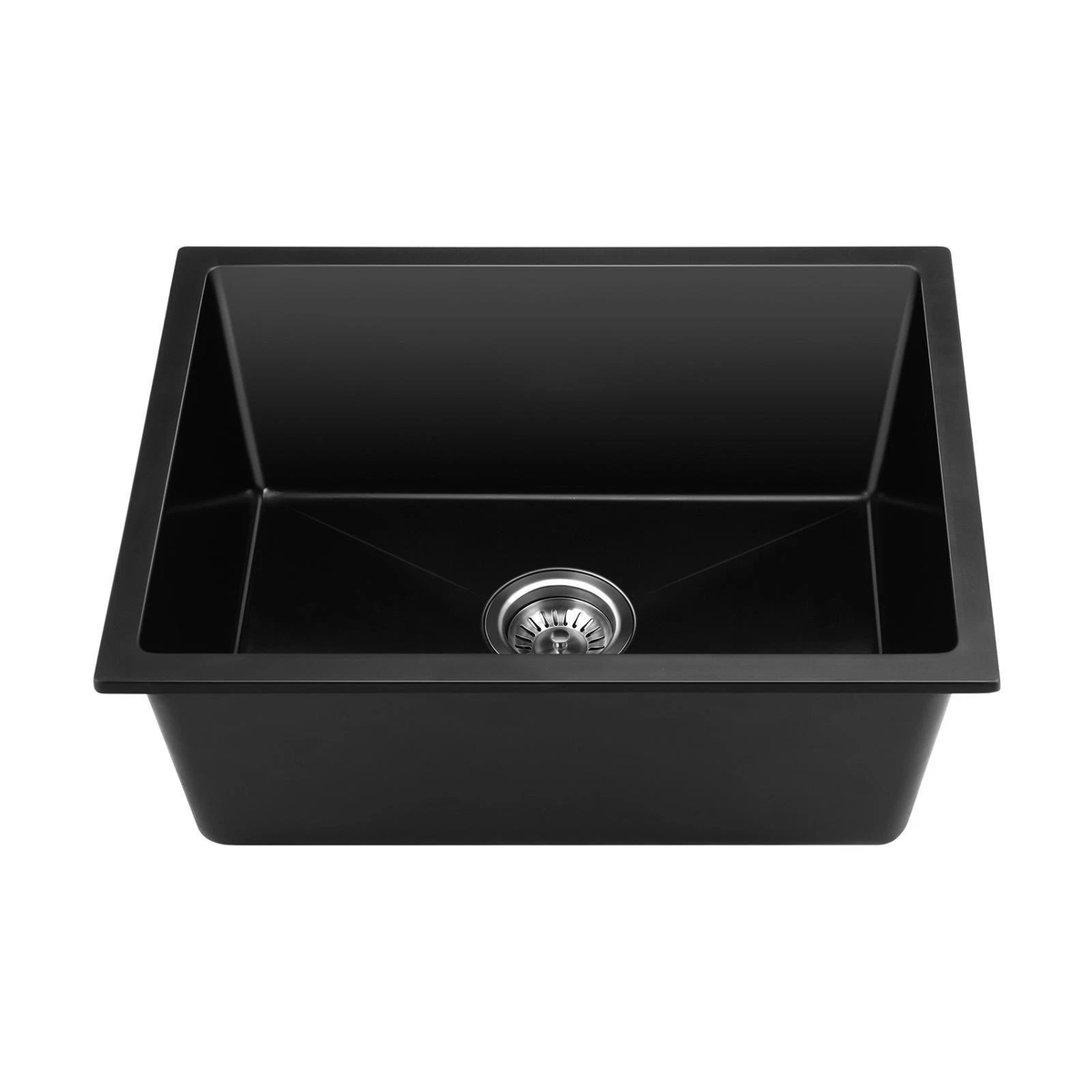 Noxwell KGBL-5545 matte black granite single bowl kitchen sink on white background