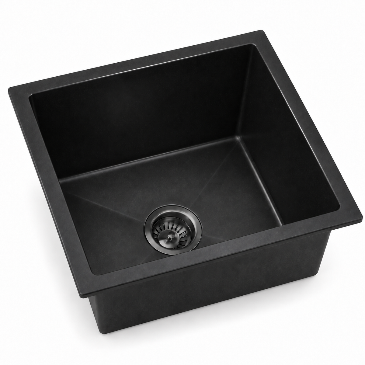 Noxwell KGBL-4545 black granite kitchen sink on white background