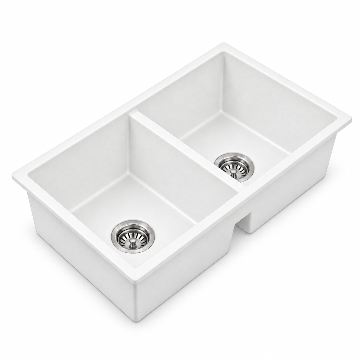 Noxwell KGWH-7745 white granite equal double bowl kitchen sink on white background