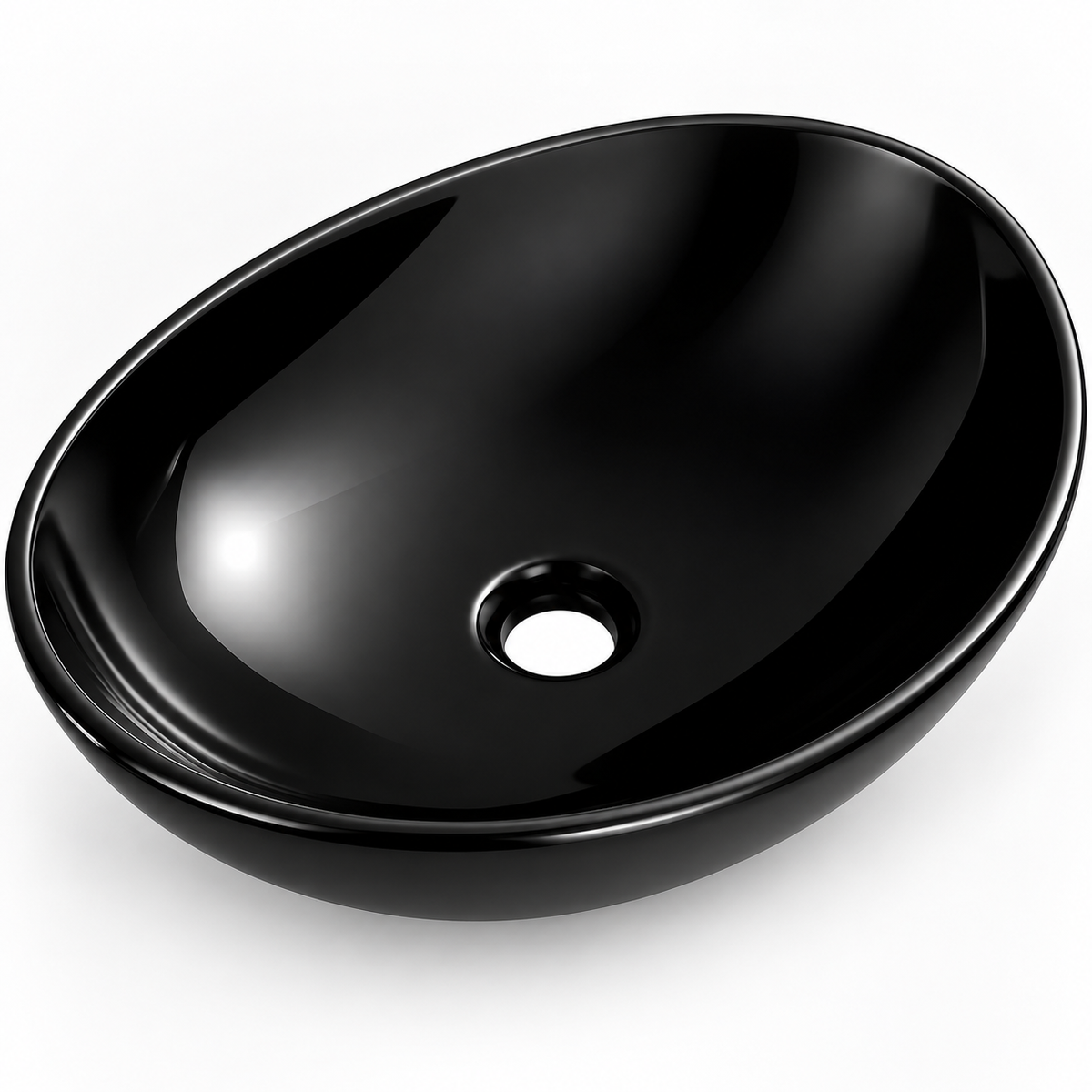 Noxwell AB-4134-B gloss black ceramic oval countertop basin on white background