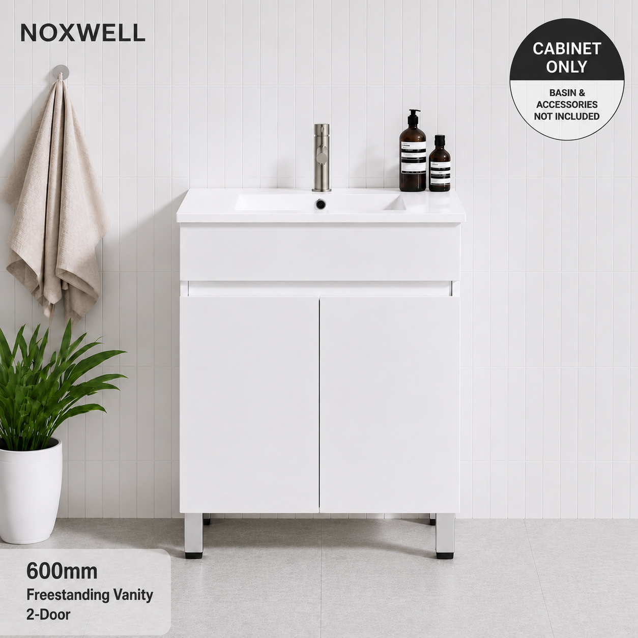 600mm Noxwell White Freestanding Bathroom Vanity 2-Door