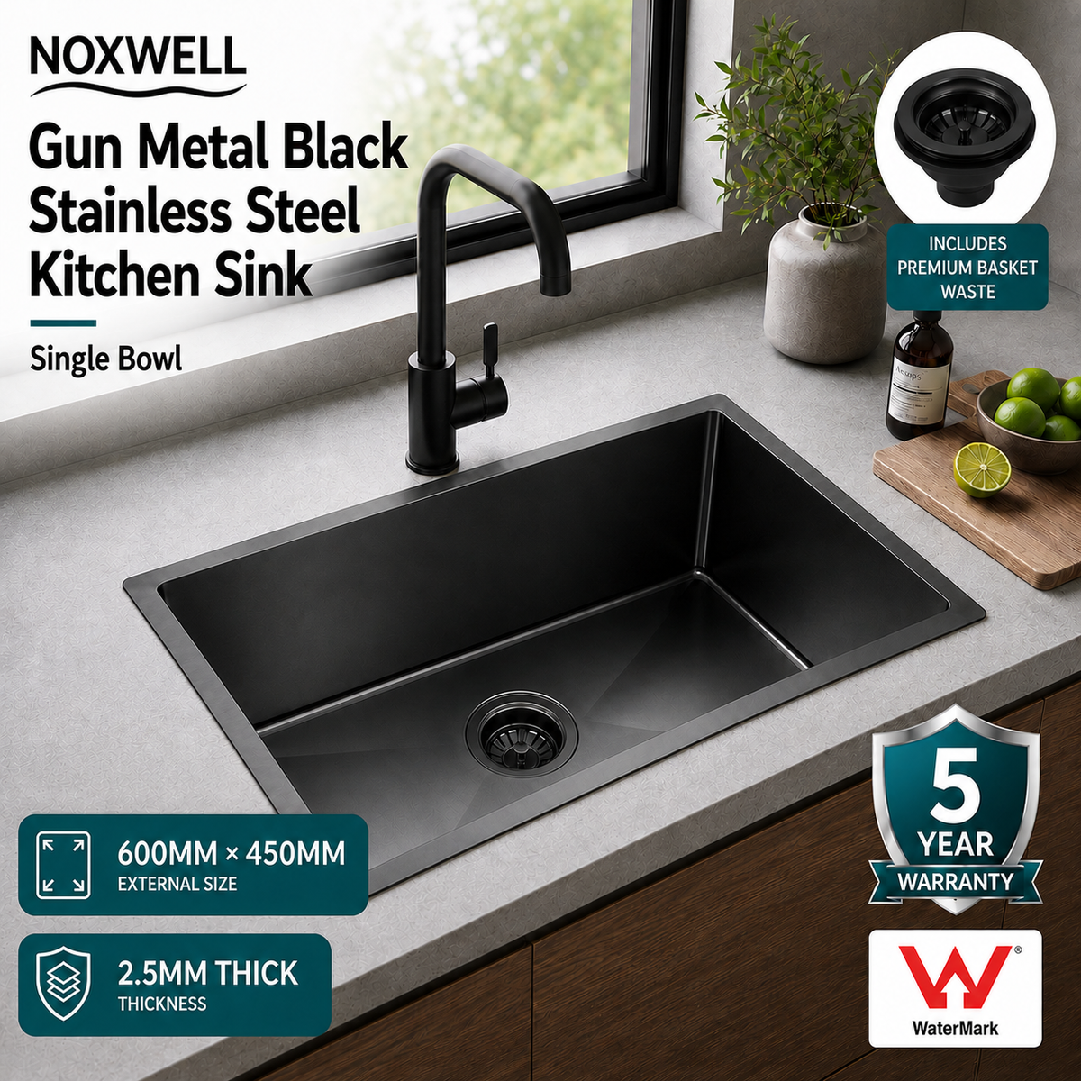 KSBL-6045 600x450mm PVD gunmetal black kitchen sink product overview