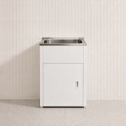 600mm Noxwell White Freestanding Laundry Sink Cabinet Stainless Steel Tub
