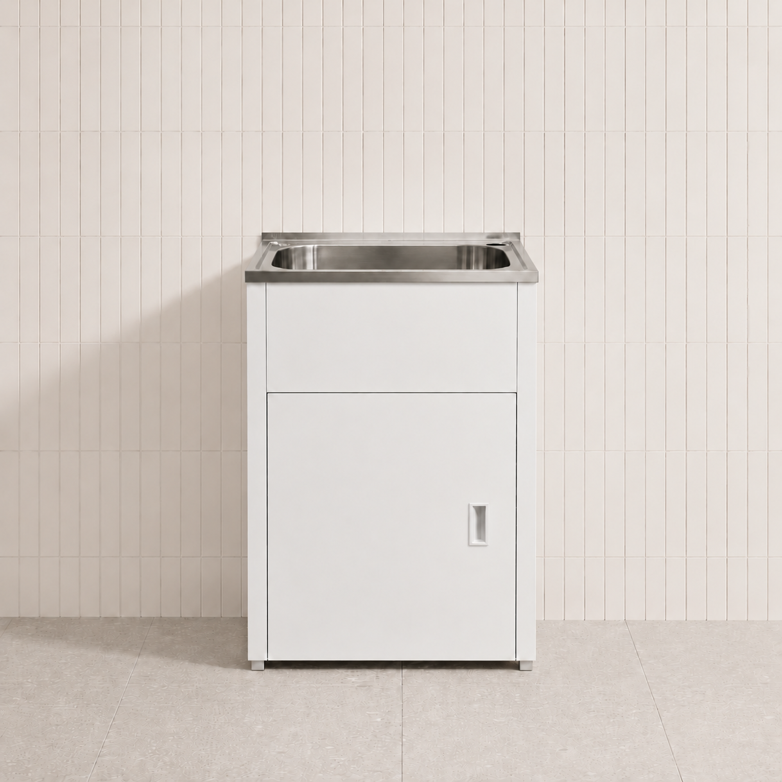 600mm Noxwell White Freestanding Laundry Sink Cabinet Stainless Steel Tub