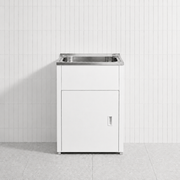 600mm Noxwell White Freestanding Laundry Sink Cabinet Stainless Steel Tub