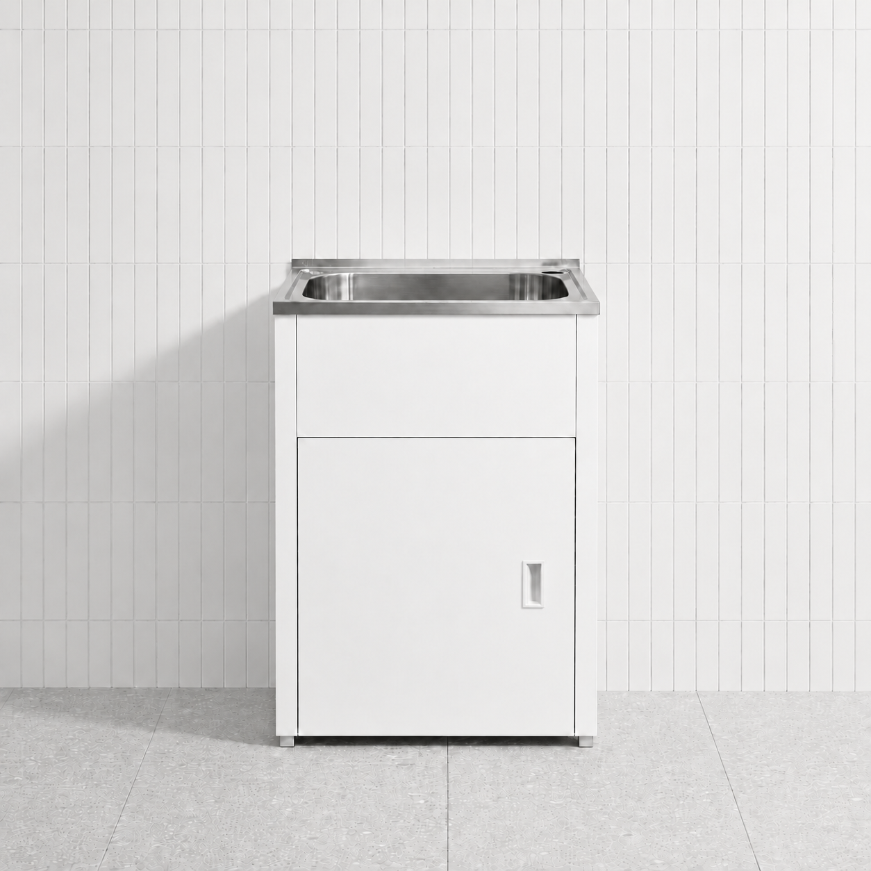 600mm Noxwell White Freestanding Laundry Sink Cabinet Stainless Steel Tub
