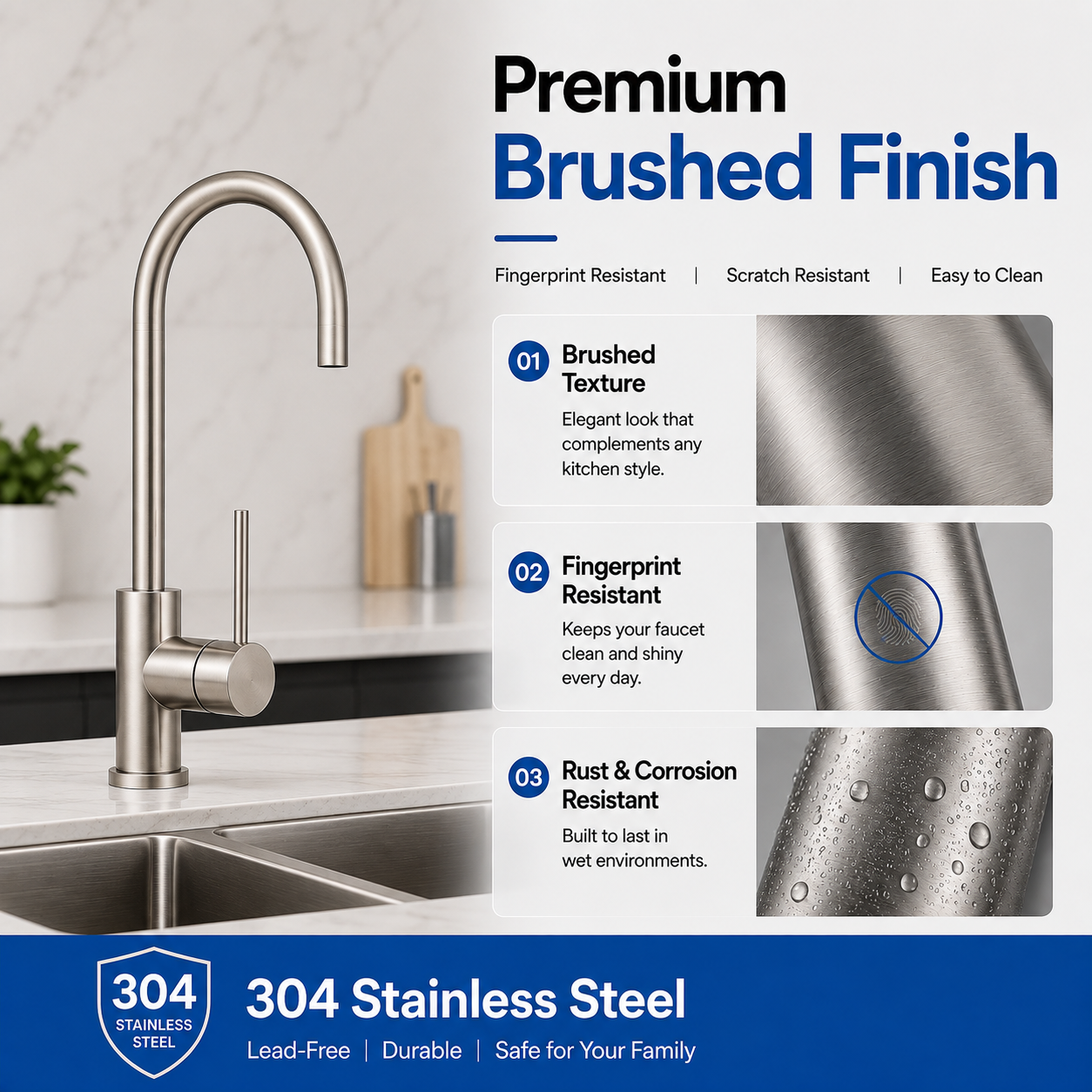 Noxwell Brushed Stainless Steel Kitchen Mixer Tap 360 Degree Swivel | KMSV-7470