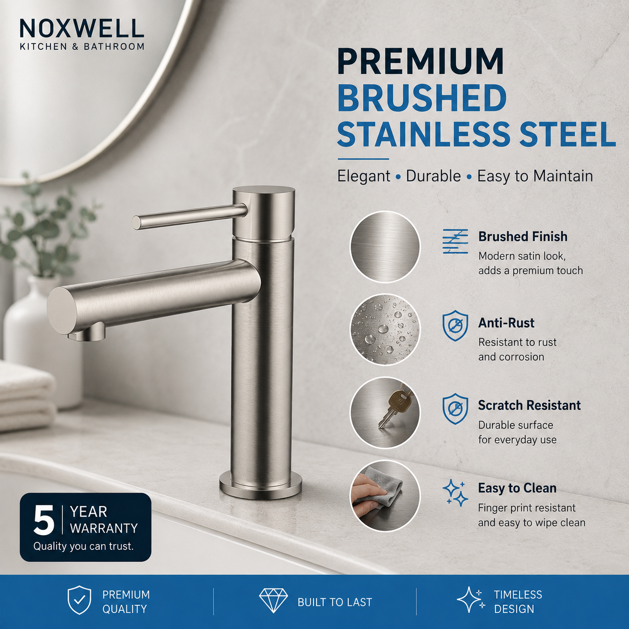 Noxwell BMSV-1470 304 stainless steel brushed finish material detail image
