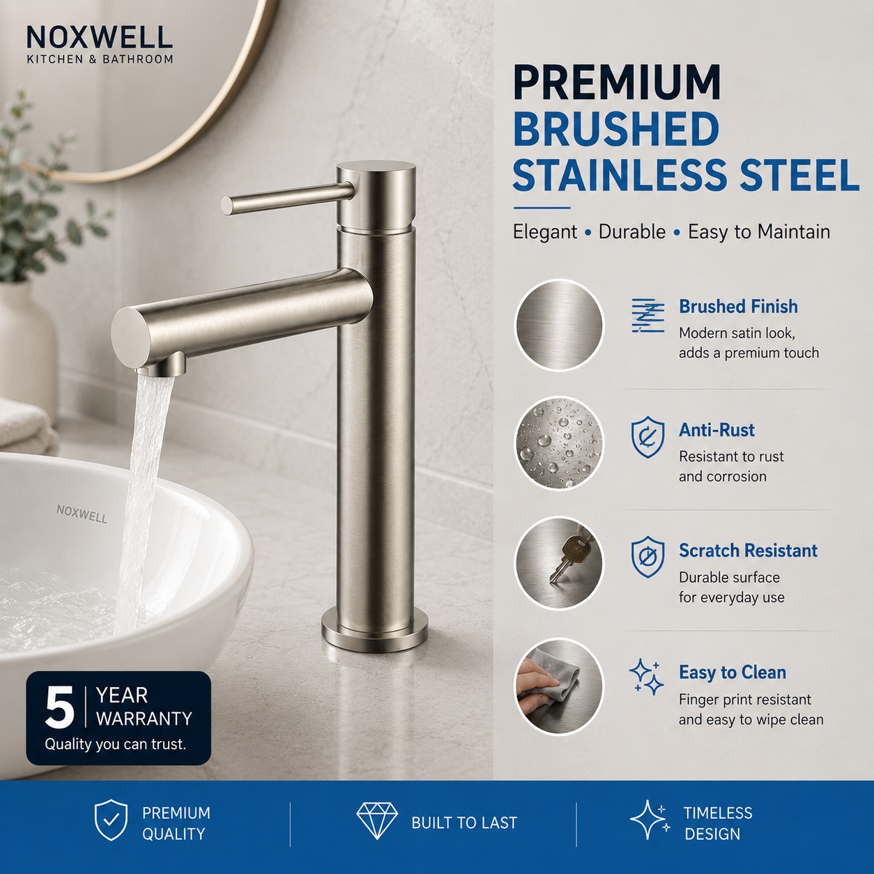 Noxwell BMSV-1471 304 stainless steel brushed finish material detail image