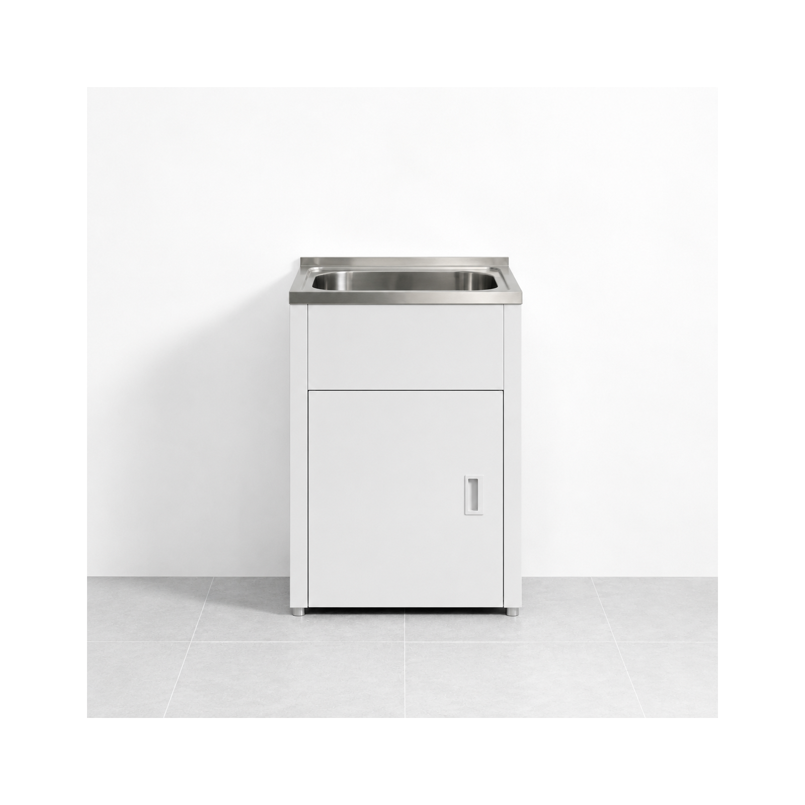 600mm Noxwell White Freestanding Laundry Sink Cabinet Stainless Steel Tub