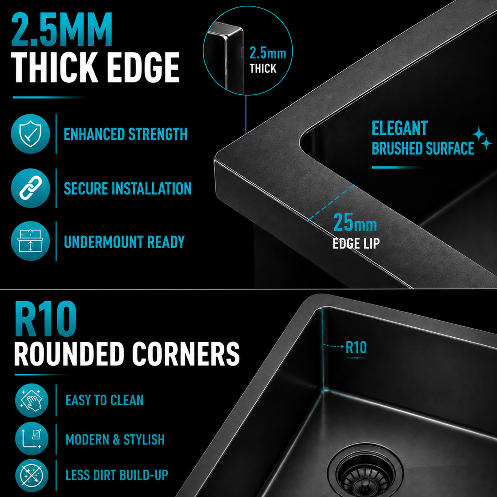 770x450mm Noxwell Gunmetal Black Stainless Steel Kitchen Sink l KSBL-7745