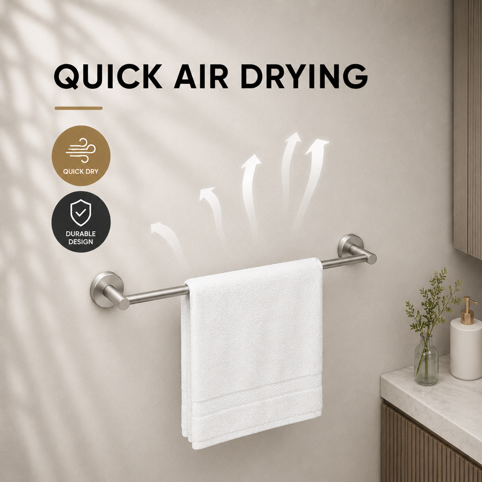 Brushed Stainless Steel Towel Rail 600mm Wall Mounted Noxwell BASV-3008 - Stainless Steel - 600mm - BASV-3008