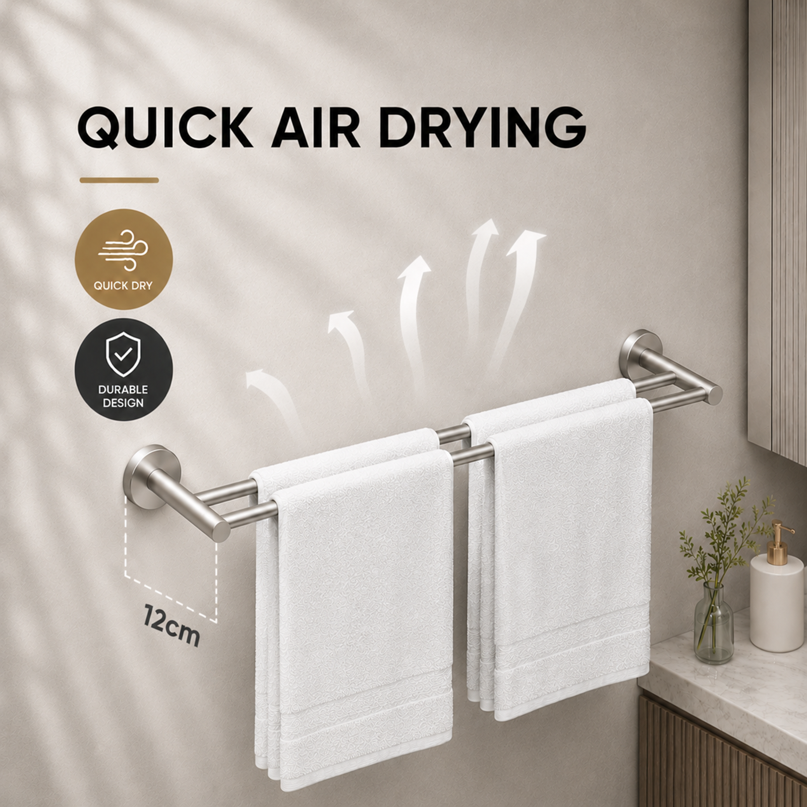 Brushed Stainless Steel Double Towel Rail 600mm Wall Mounted Noxwell BASV-3009 - Stainless Steel - 600mm - BASV-3009