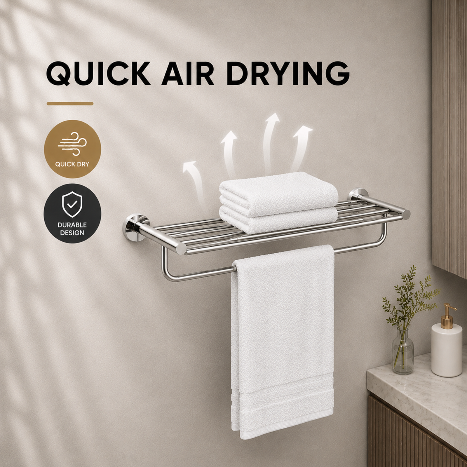 Stainless Steel Towel Rack with Rail 600mm Wall Mounted Noxwell BASV-3010 - Stainless Steel - 600mm - BASV-3010
