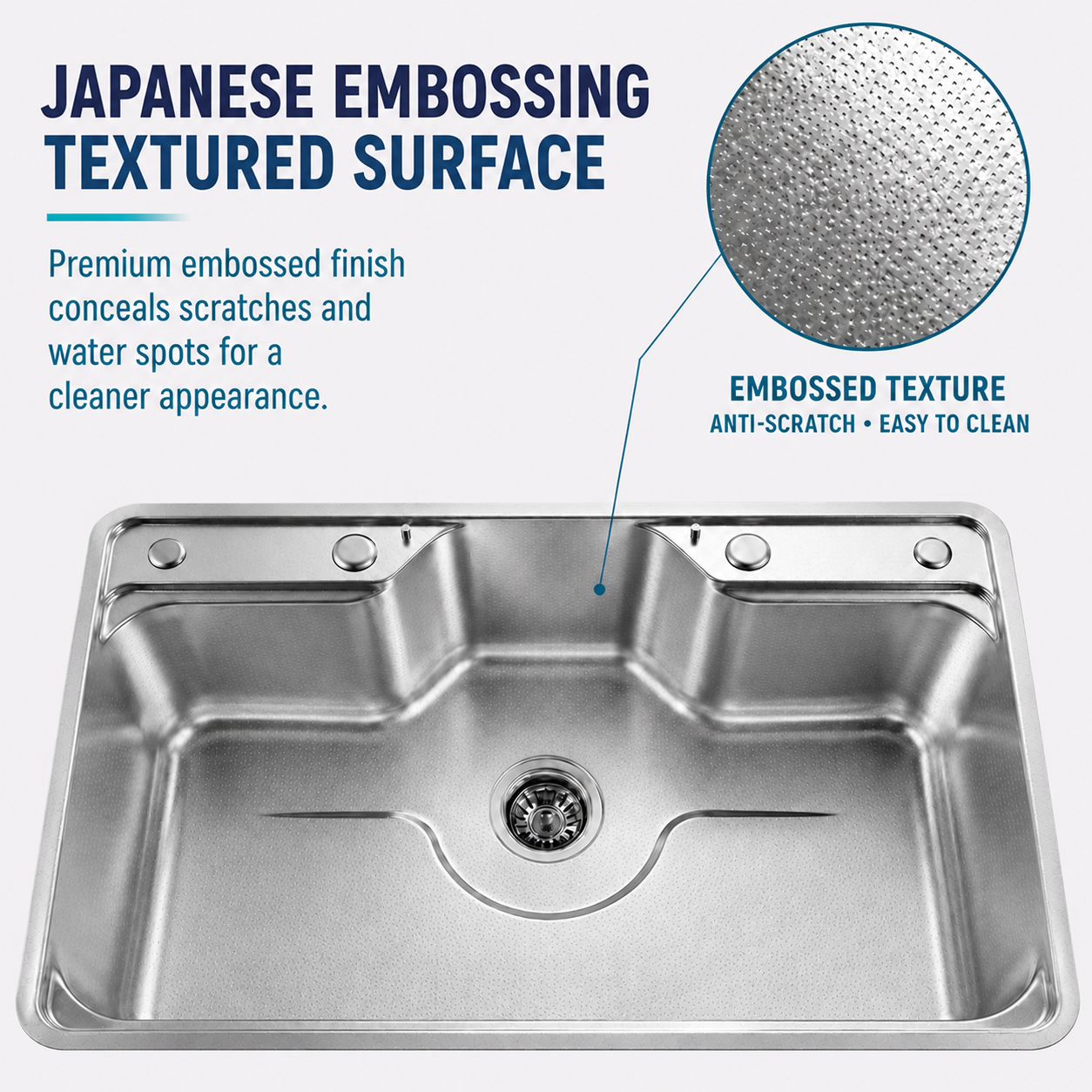 Brushed Stainless Steel Workstation Kitchen Sink Single Bowl with Accessories 802x502mm 220mm Deep Noxwell KSSV-8050 - KSSV-8050 - 802x502mm