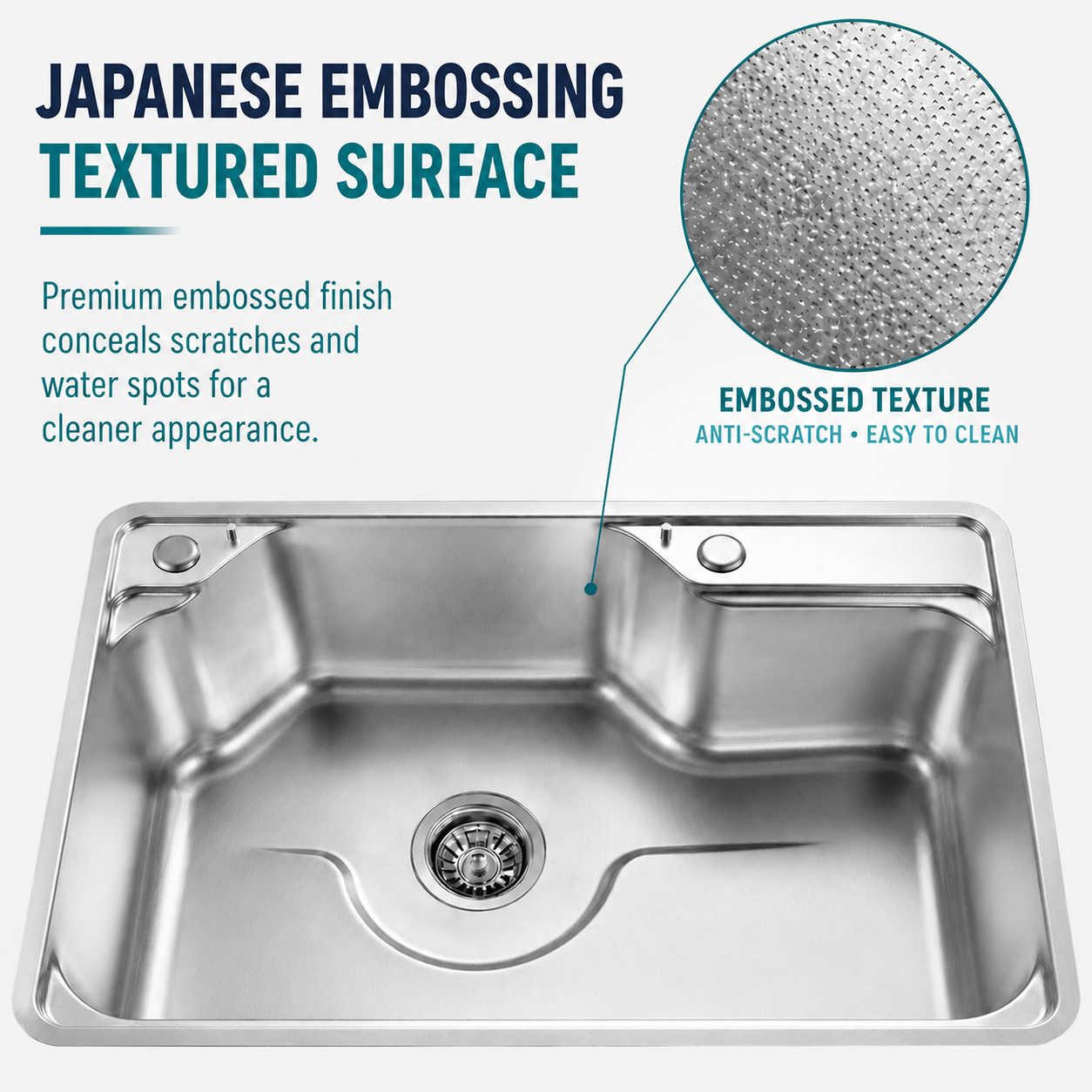 Brushed Stainless Steel Workstation Kitchen Sink Single Bowl with Accessories 762x482mm 220mm Deep Noxwell KSSV-7648 - KSSV-7648 - 762x482mm