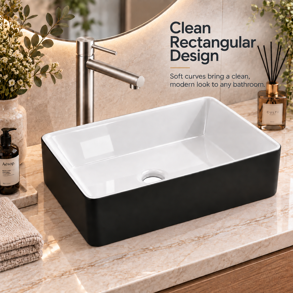 Noxwell AB-4837-B rectangular countertop basin design