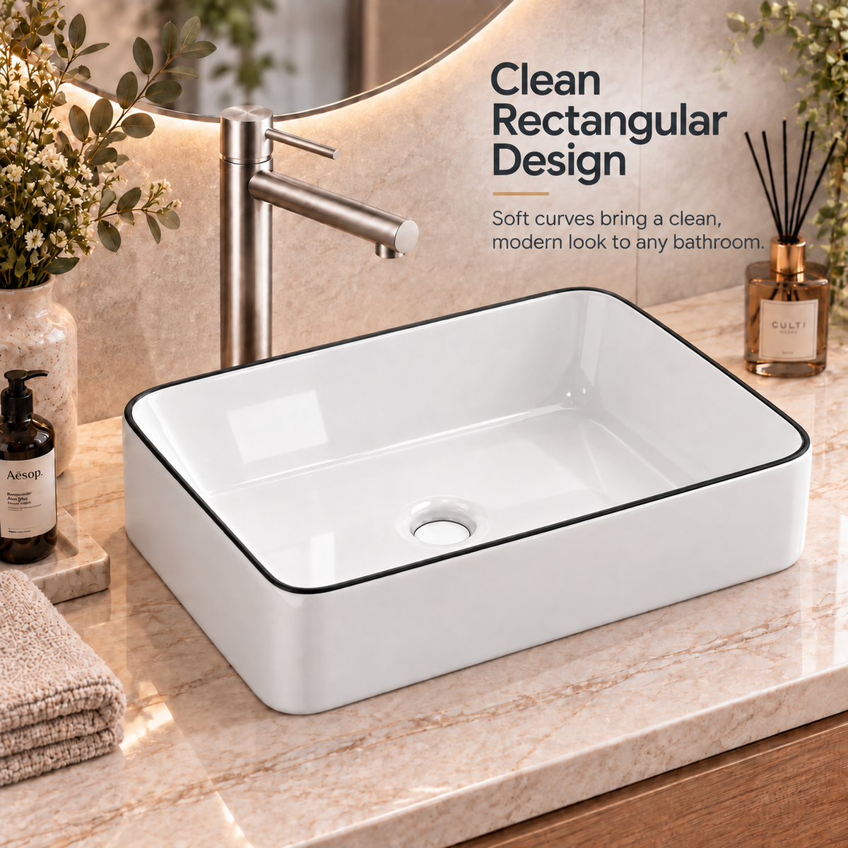 Noxwell AB-4837 rectangular countertop basin design