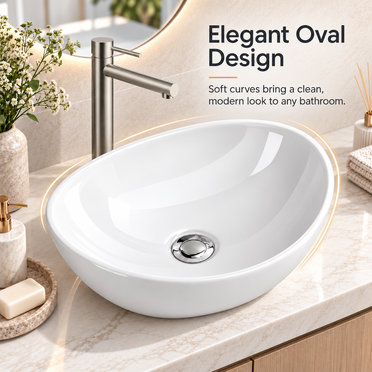 Noxwell AB-4134 soft oval ceramic basin design