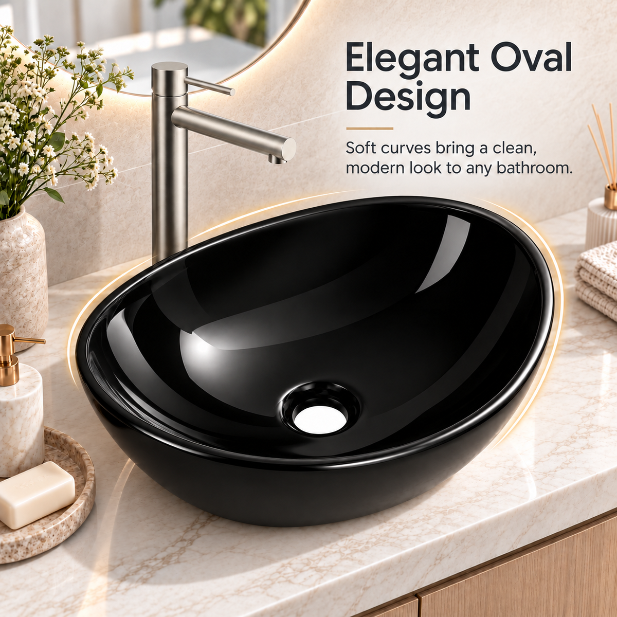Noxwell AB-4134-B soft oval gloss black basin design