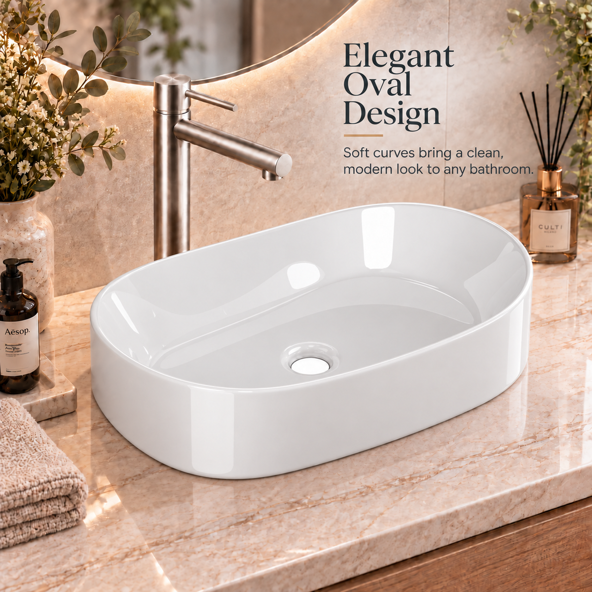 Noxwell AB-5231 oval bathroom basin with softly curved edges