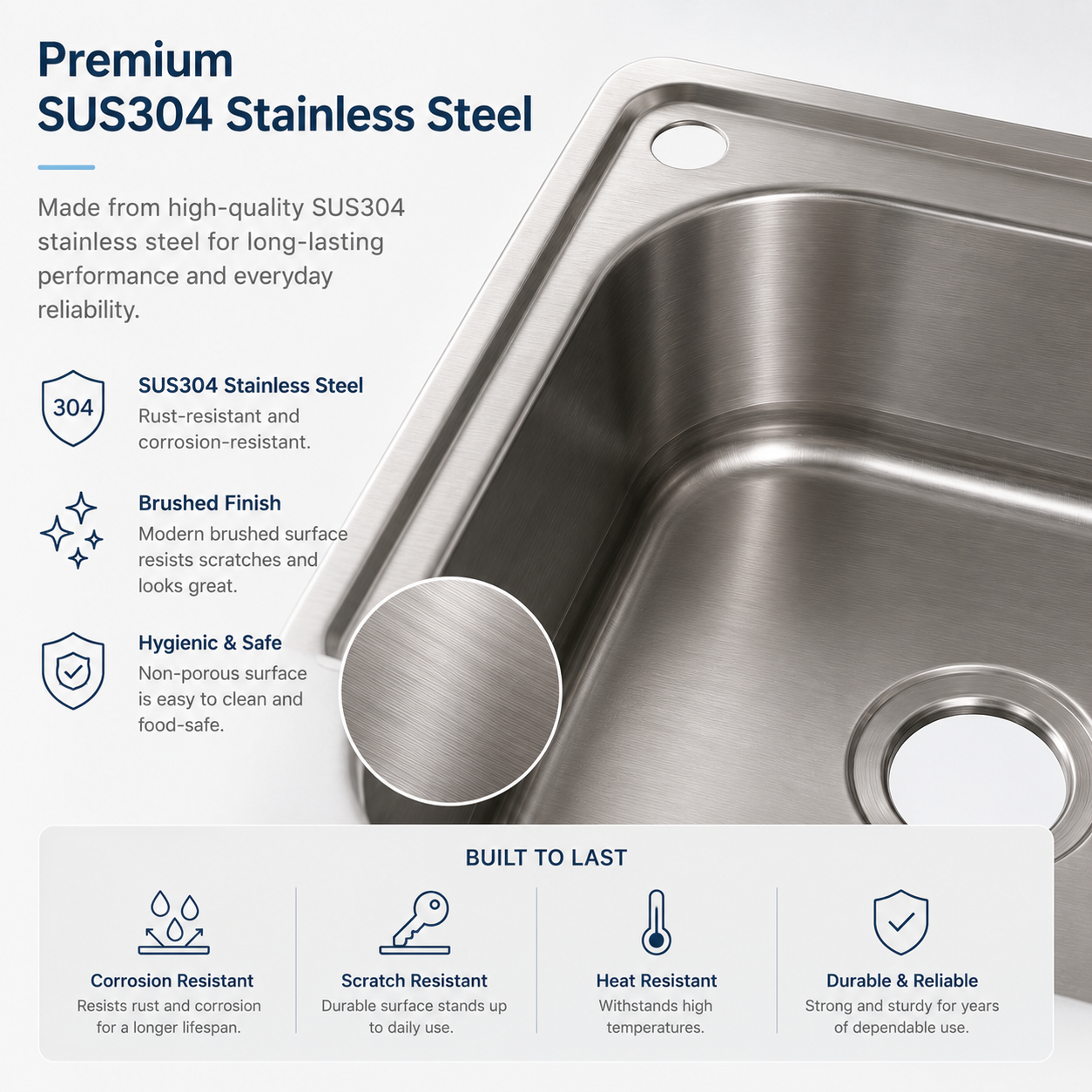 600x500mm Noxwell Brushed Stainless Steel Laundry Sink | KSSV-6050