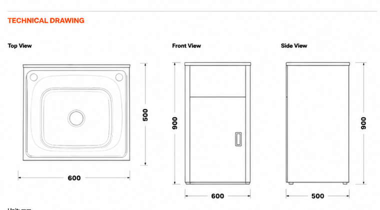 600mm Noxwell White Freestanding Laundry Sink Cabinet Stainless Steel Tub