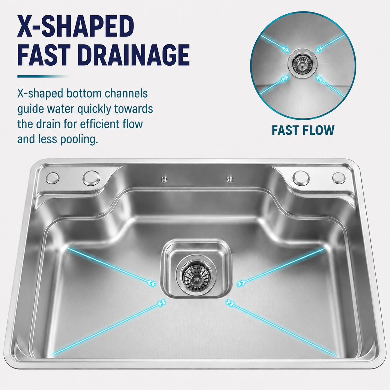 Brushed Stainless Steel Workstation Kitchen Sink Single Bowl with Accessories 802x492mm 270mm Deep Noxwell KSSV-8049 - KSSV-8049 - 802x492mm