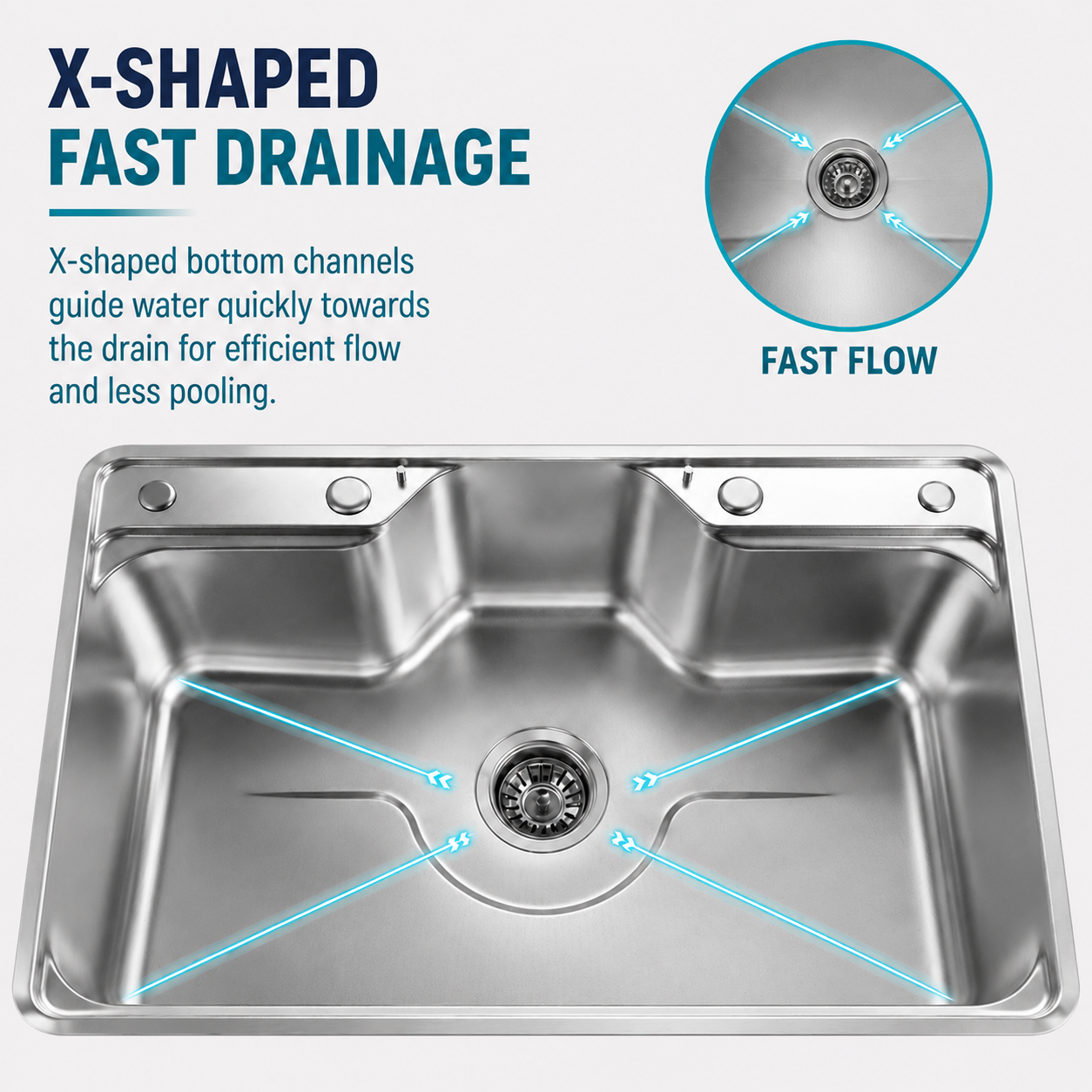 Brushed Stainless Steel Workstation Kitchen Sink Single Bowl with Accessories 802x502mm 220mm Deep Noxwell KSSV-8050 - KSSV-8050 - 802x502mm