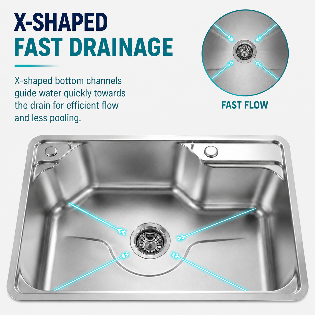 Brushed Stainless Steel Workstation Kitchen Sink Single Bowl with Accessories 762x482mm 220mm Deep Noxwell KSSV-7648 - KSSV-7648 - 762x482mm
