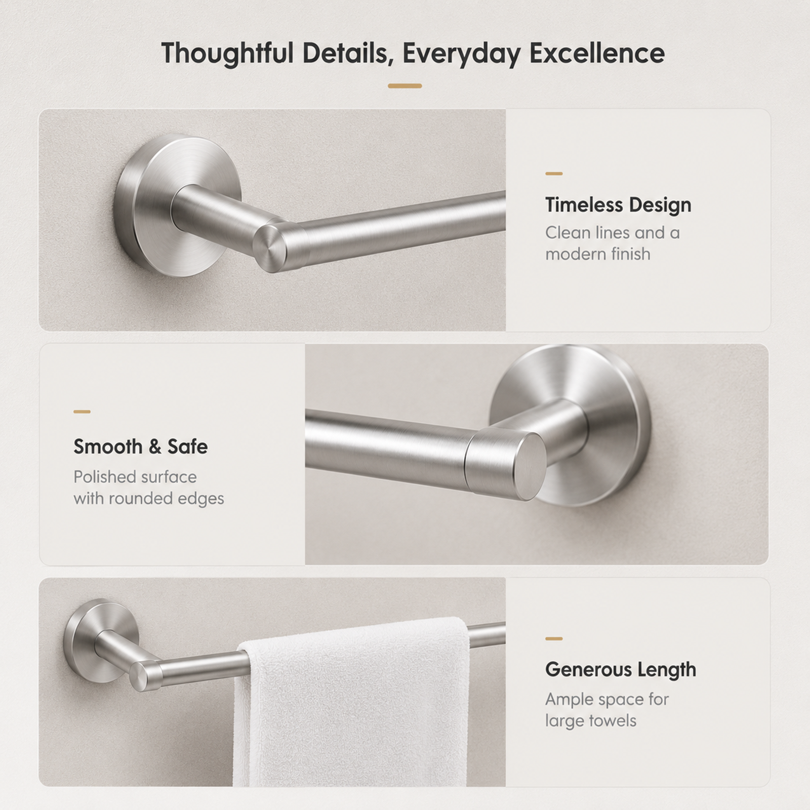 Brushed Stainless Steel Towel Rail 600mm Wall Mounted Noxwell BASV-3008 - Stainless Steel - 600mm - BASV-3008