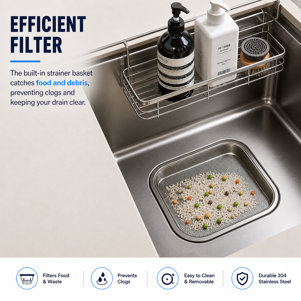 Brushed Stainless Steel Workstation Kitchen Sink Single Bowl with Accessories 772x492mm×270mm Deep Noxwell KSSV-7749