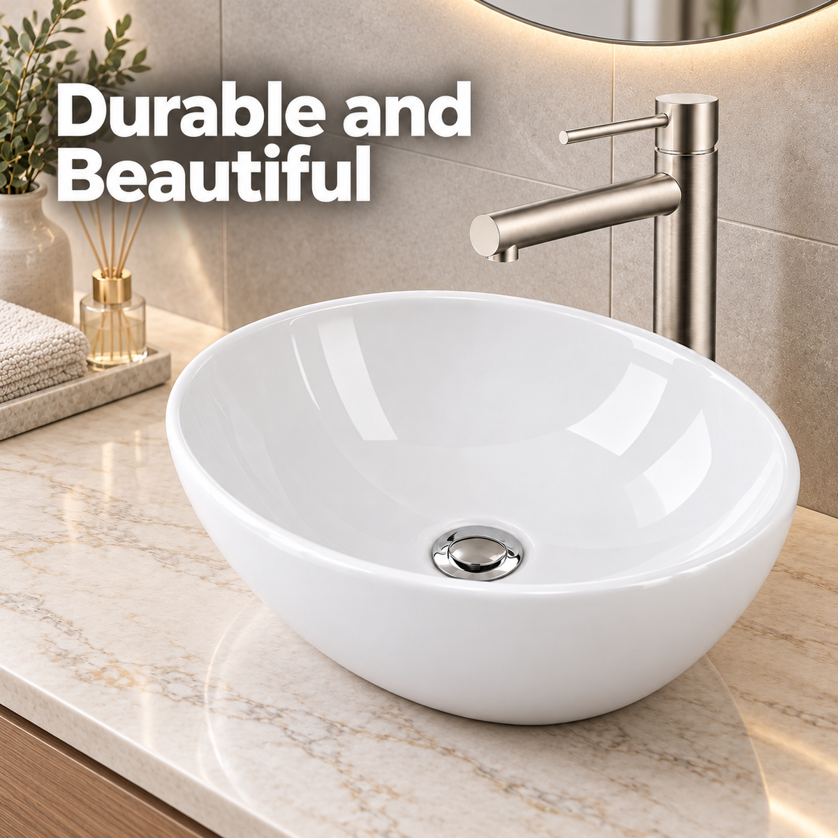 Noxwell AB-4134 durable gloss white ceramic countertop basin