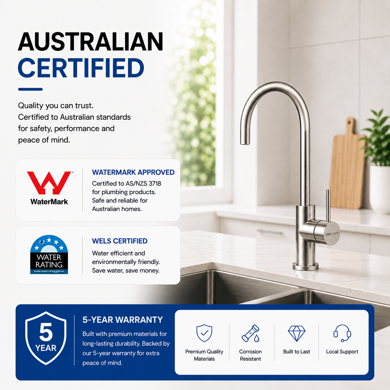Noxwell Brushed Stainless Steel Kitchen Mixer Tap 360 Degree Swivel | KMSV-7470