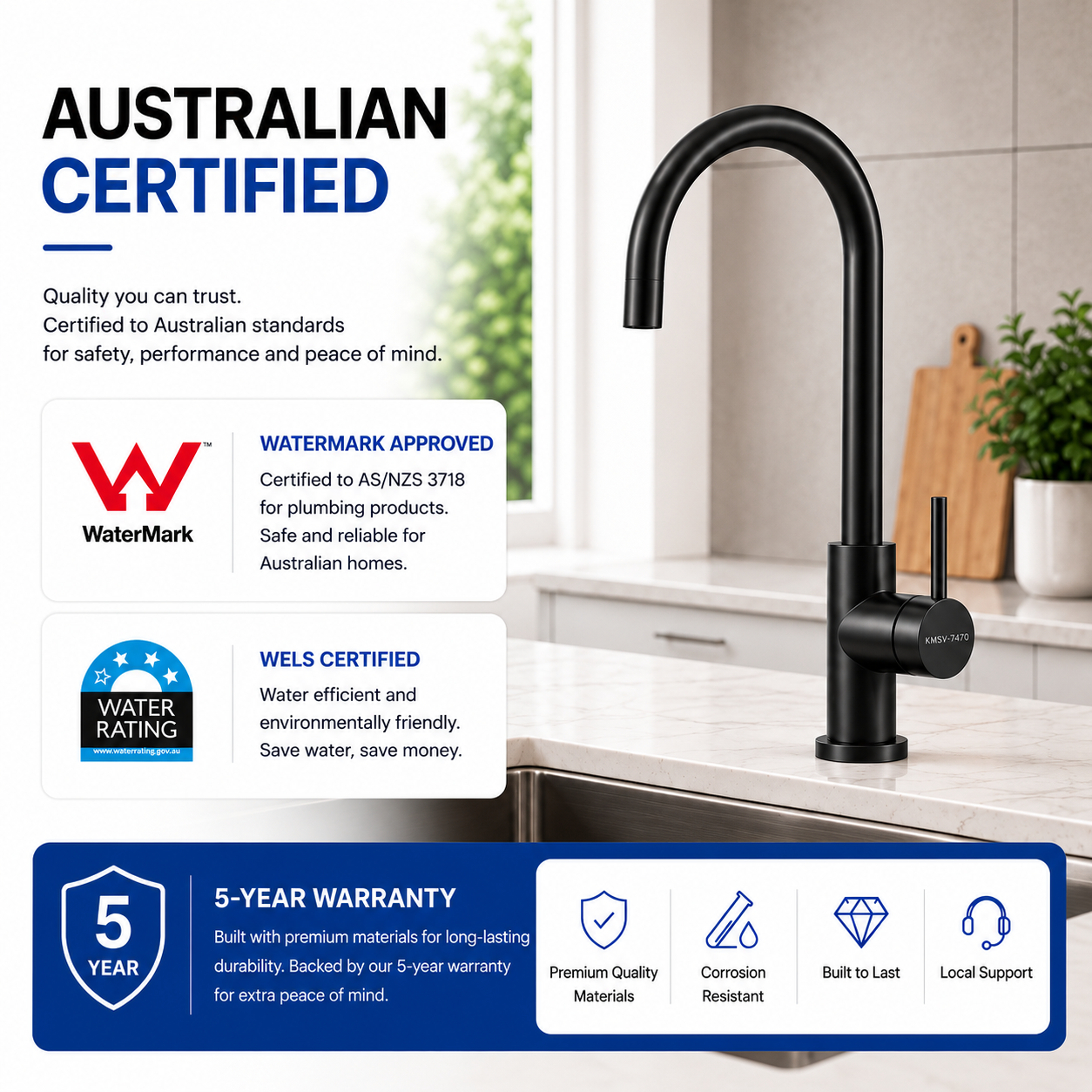Noxwell Gun Metal Black Pull Out Kitchen Mixer Tap 422mm | KMBL-7471