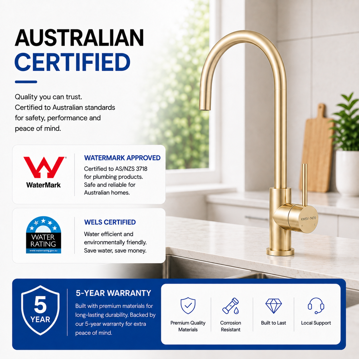 Noxwell Brushed Gold Stainless Steel Pull Out Kitchen Mixer Tap 422mm | KMGL-7471