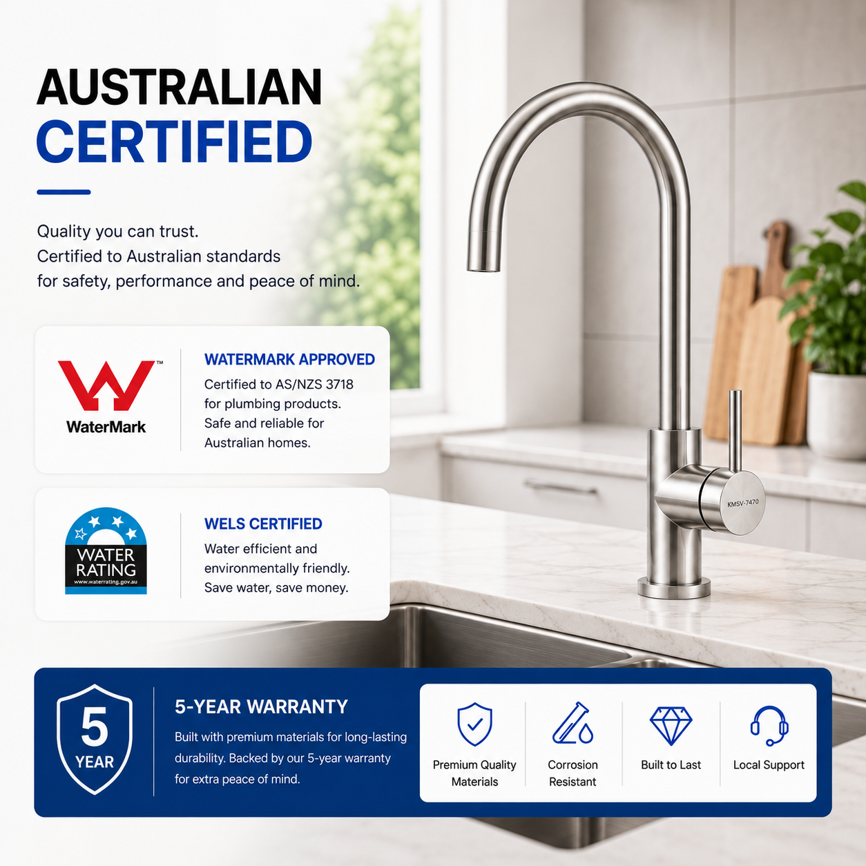 Noxwell Brushed Stainless Steel Pull Out Kitchen Mixer Tap 422mm | KMSV-7471