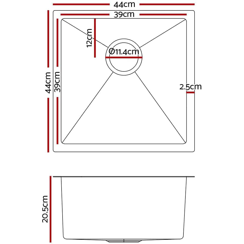 Brushed Gold Kitchen Sink Single Bowl 440x440mm Noxwell KSGL-4444