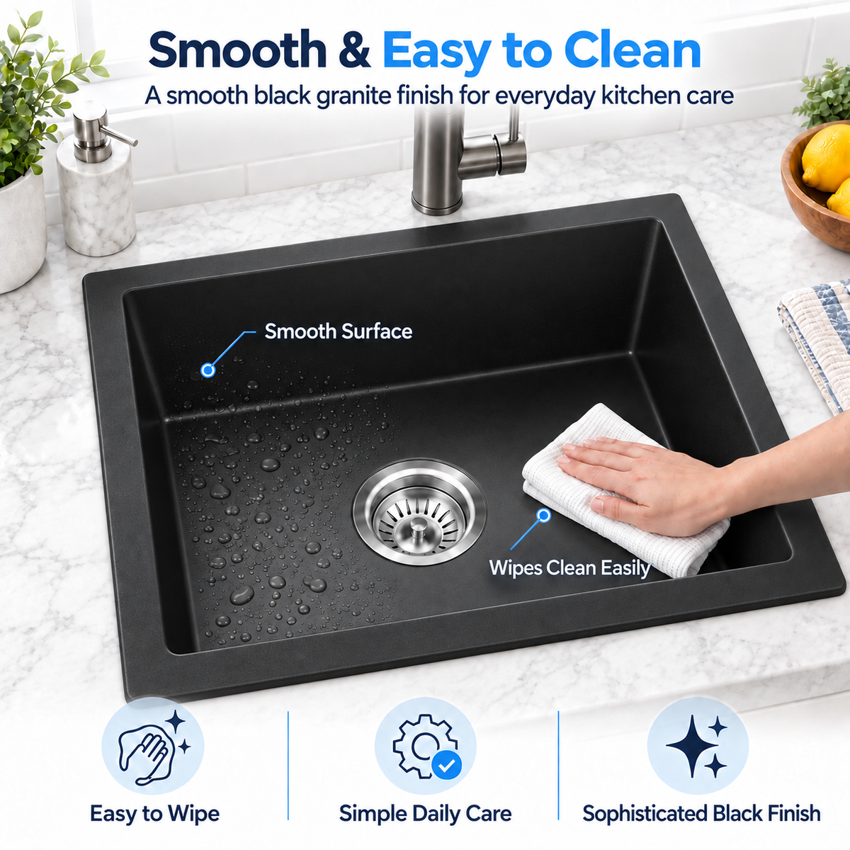 KGBL-5545 matte black granite sink smooth easy-clean surface