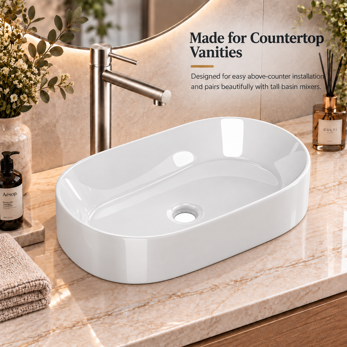 Noxwell AB-5231 above-counter basin installation on a bathroom vanity