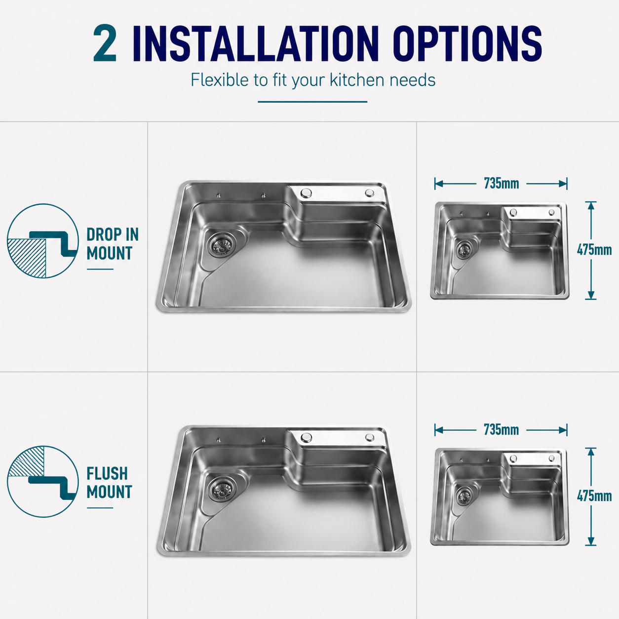 Brushed Stainless Steel Workstation Kitchen Sink Single Bowl with Accessories 752x492mm 240mm Deep Noxwell KSSV-7549 - KSSV-7549 - 752x492mm